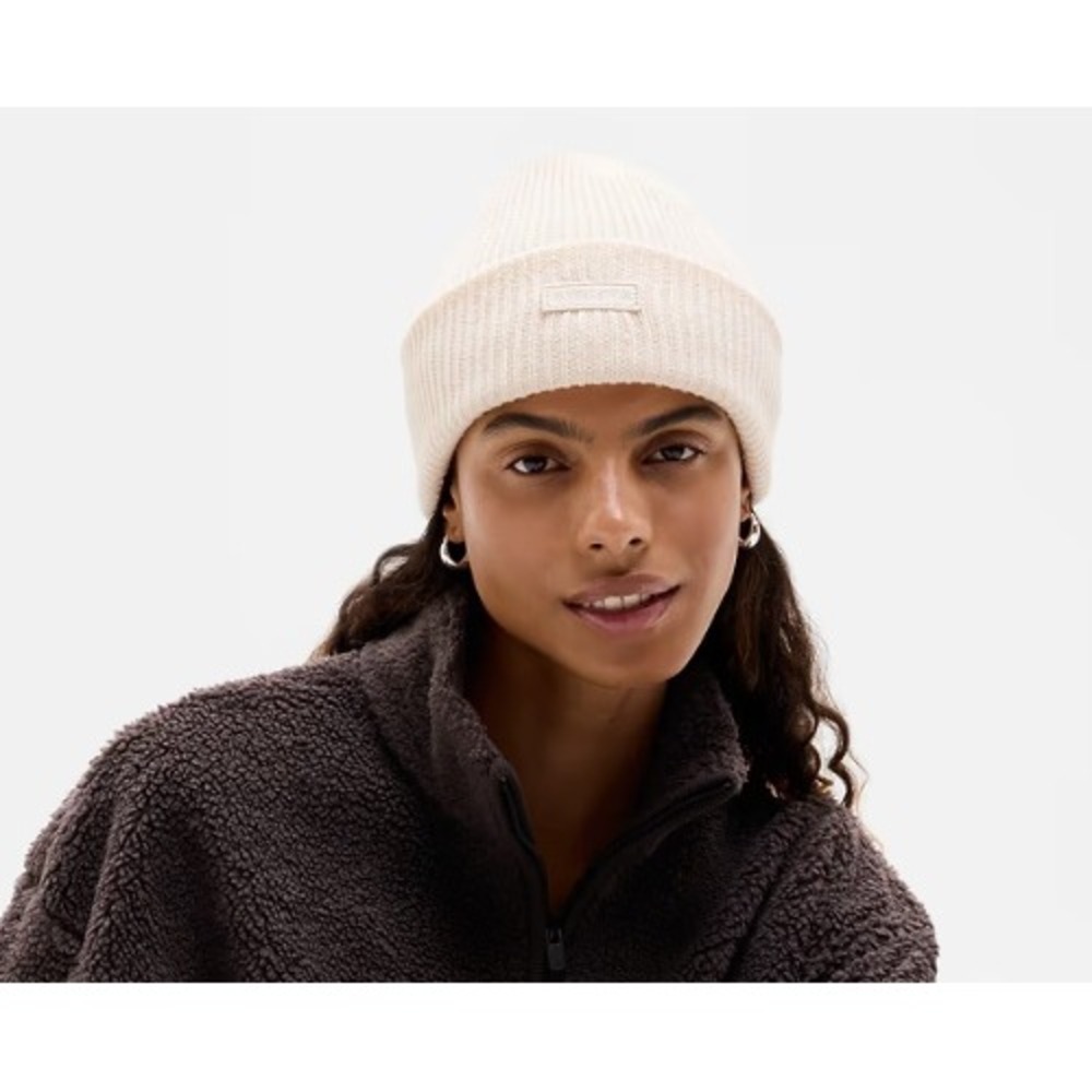 Athleta Ribbed Beanie Hat Cream White Cotton Wool Blend 408915-00 One Size